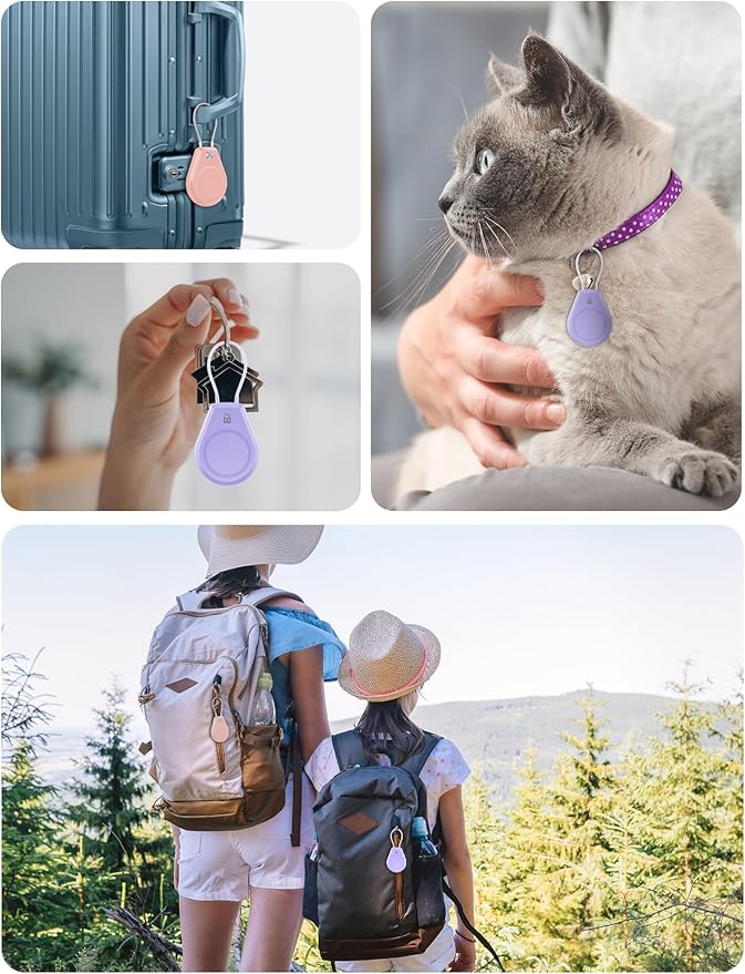 4 Pack Waterproof Secure Holder for AirTag Accessories, Anti-Theft Track Case with Steel Cable, Ultra Durable Scratch-Resistant Cover -Compatible with Apple AirTag for Keychain,Car,Bike,Luggage, Pet