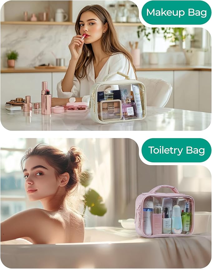 BAGSMART TSA-Approved Clear Toiletry Bag for Women Travel, Large Cosmetic Makeup Bag with Double Zipper Handle, Puffy Edges Design