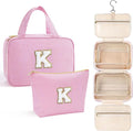 YOOLIFE Hanging Toiletry Bag - Birthday Gifts for Women, Travel Makeup Bag for Women, Initial Toiletry Bag, Vacation Airplane Essentials - Letter K, Pink