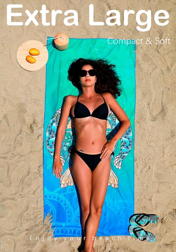 Microfiber Thin Lightweight Beach Towel Sand Free Quick Dry Absorbent Compact Towels for Swimming Pool Camping Beach Accessories Large Easy Pack Travel Things for Vacation Essentials Adult Gift