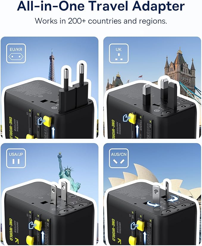 Baseus 70W Universal Travel Adapter with Retractable Cable & Baseus PICOGO 67W USB C Charger, 3 Port Fast Charging Block with Foldable Plug