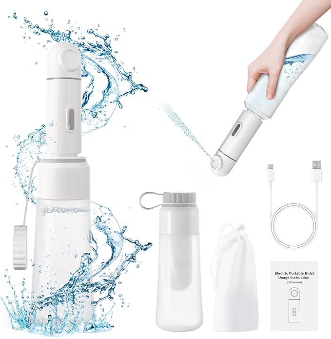 Portable Electric Travel Bidet, 350ML Electric Sprayer Bidet with Built-in Body for Easy Storage, Two Pressure Modes for Personal Hygiene Cleaning for Women and Men , White