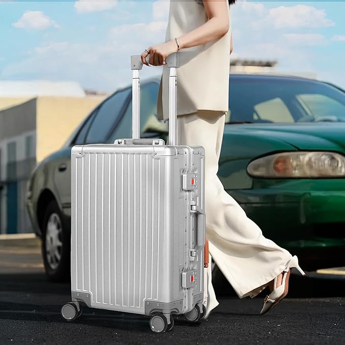 UrbanExplorer All Aluminum Carry On Luggage 22x14x9 Airline Approved Heavy Duty Hard Shell Suitcases Zipperless Suitcase with TSA Lock, Sliver, 20 Inch