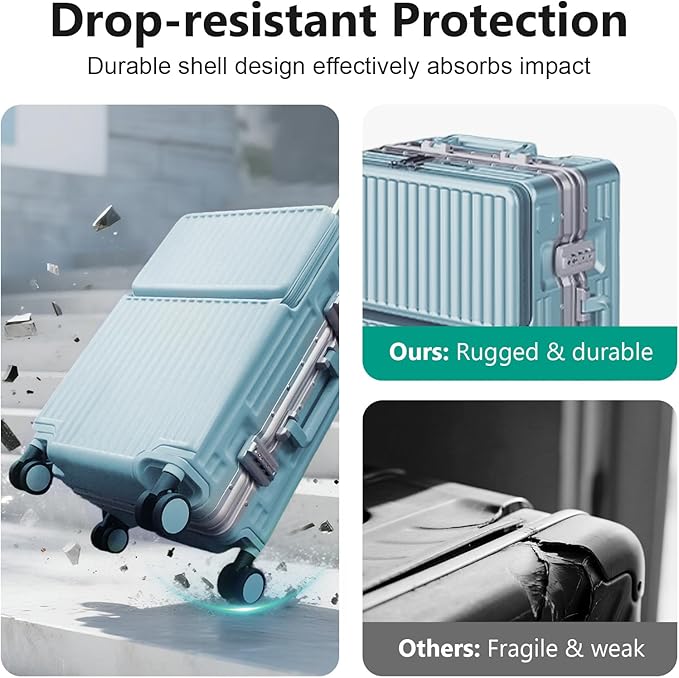 Hard Shell Luggage 20 Inch Travel Luggage, Carry-On Luggage Spinner TSA with Lid, PC+ABS Aluminum Frame，Lightweight Travel Luggage 20'' 24'' 26''Carry-On (upgraded blue, 24 inch)