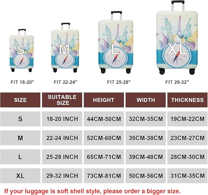 WUJIAONIAO Travel Luggage Cover Baggage Suitcase Cover Protector Skins 18-32 Inch (compass, M (for 22-24 inch luggage))
