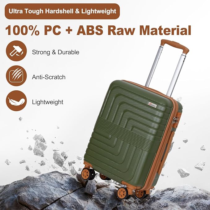 Romswi Luggage Sets 2 Piece, Expandable Carry On Luggage 20In with Travel Backpack, PC+ABS Hardside Suitcase Set with TSA Lock, Durable Carry On Suitcase with Spinner Wheels Green