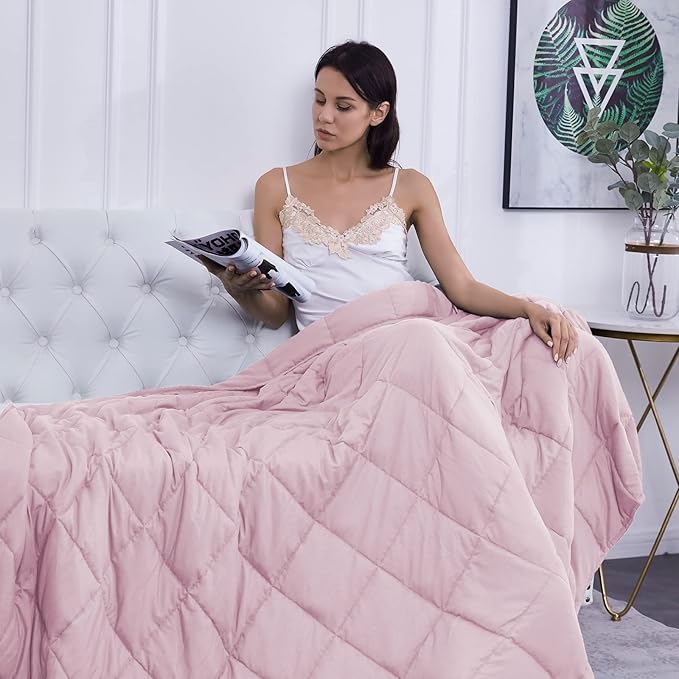 L'AGRATY Weighted Blanket - 48"x72" 20lbs Cooling Breathable Heavy Blanket Microfiber Material with Glass Beads for Adult All-Season Summer Fall Winter Soft Thick Comfort