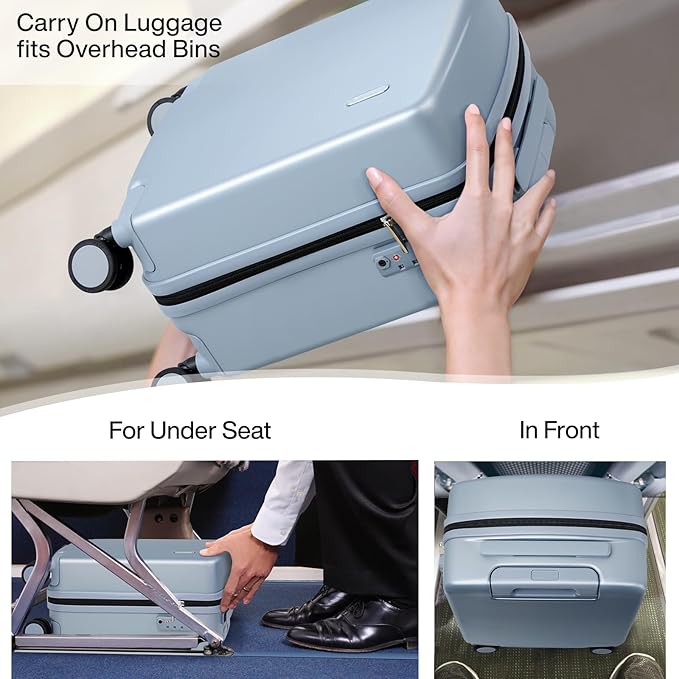 Hanke 16 Inch Underseat Carry On Luggage, Airline-Approved Hard Shell Small Suitcase with Spinner Wheels, Lightweight Tsa Lock Travel Luggage for Short Trips(Gray)