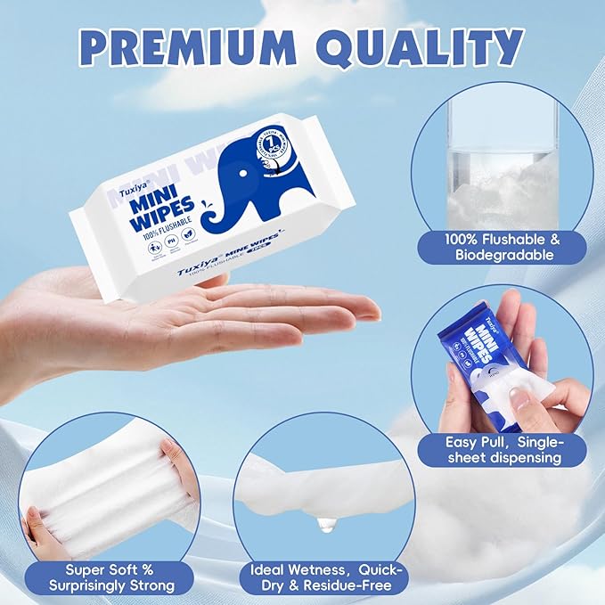 36 PackTravel Flushable Wipes with Aloe & Vitamin E,Impossibly Compact 7 Wipe Per Pack Mini Travel Adult Wet Wipe,Hypoallergenic & Fragrance-Free Skin-Friendly Flushable Wet Wipe(252 Total Wipes)