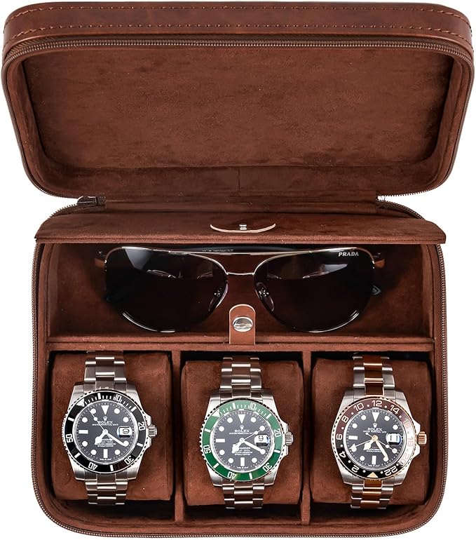 Awesometik 3 Slot Luxury Travel Faux Leather Watch Case. Watch Storage Organizer. Watch Display & Watch Holder. Perfect For Watch Collection. Ready to Gift for Men (3 Slot Watch Case)