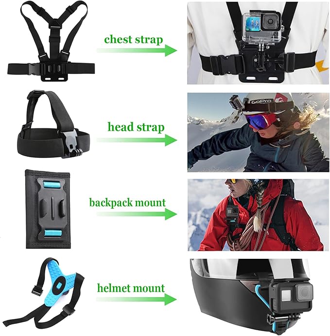 Accessories Kit for Go Pro 13 12 11 10 9 Black, 60M Waterproof Case Chest Mount Kits Glass Screen Protector Bundle Pack for Gopro Hero13 12 11 10 9 Camera