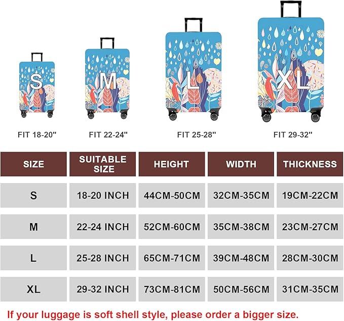WUJIAONIAO Travel Luggage Cover Baggage Suitcase Cover Protector Skins 18-32 Inch (rainy season, XL (for 29-32 inch luggage))