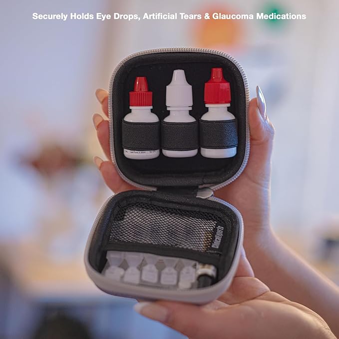 Multi-Functional Eye Drops, Medicine & Travel Accessories Organizer - Hardshell EVA Compact Carry Case - Loops & Mesh Pocket for Daily Pills, Charging Cables & Batteries by Clinical Experts