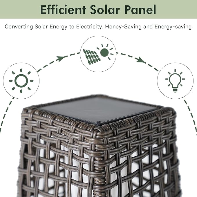 Grand patio Solar Outdoor Floor Lamp Solar Powered Lantern Water-Resistant Wicker Deck Light for Garden Porch Deck-Large Fuji 2 PCS, Dark Brown