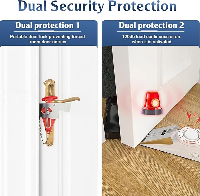 KERUI Door Stop Alarm & Portable Door Lock, Dual Protection Security Door Stopper Wedge Alarm with 3 Levels Sensitivity, Door Security Devices for Travel Hotel Home Apartment (3 Pack)