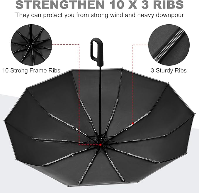 TradMall Travel Umbrella, 280T Fabric Windproof Automatic Portable Compact Folding Umbrellas for Rain with Reflective Stripe for Women and Men