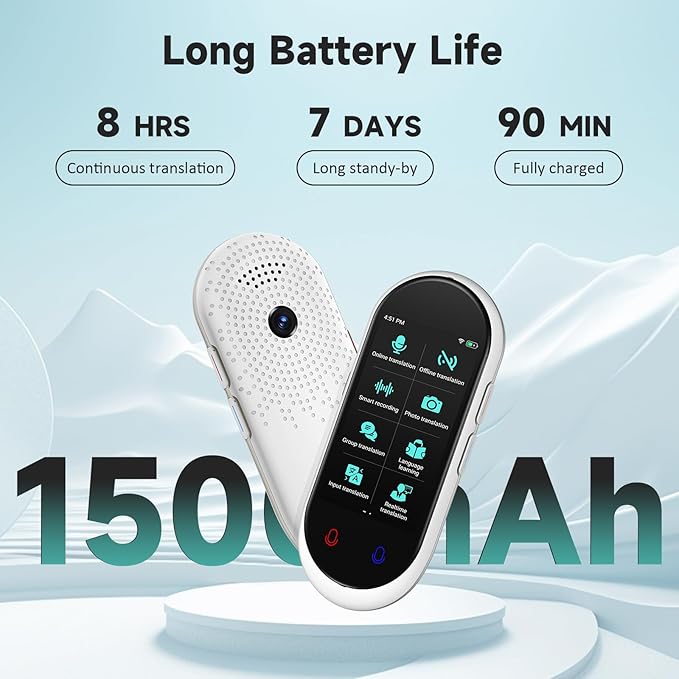 Language Translator Device, Portable Translator No WiFi Needed, Offline Voice Photo Translation, 137 Languages Supported, High Accuracy Translator Device for Travel Business Learning (White)