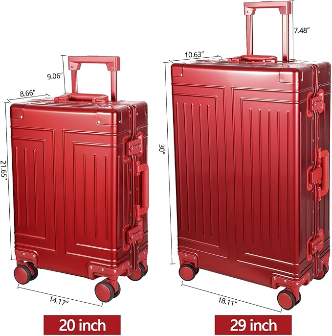 All Aluminum Carry On Luggage，Cut from Whole Aluminum Sheet，22x14x9 Airline Approved ，（3rd Generation，Premium All metal zipperless suitcase ） (red, 20inch)