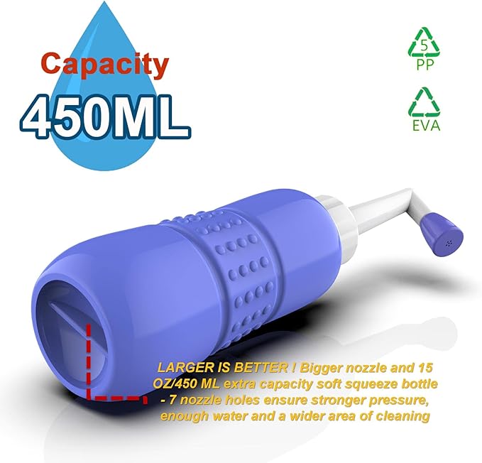 2PCS-Pack Portable Bidet for Toilet - 450ml Travel Bidet - 15oz Handheld Personal Bidet Empty Bottle - Childbirth Cleaner -for Outdoor,Camping,Travling,Driver,Personal Hygiene -with Storage Bag