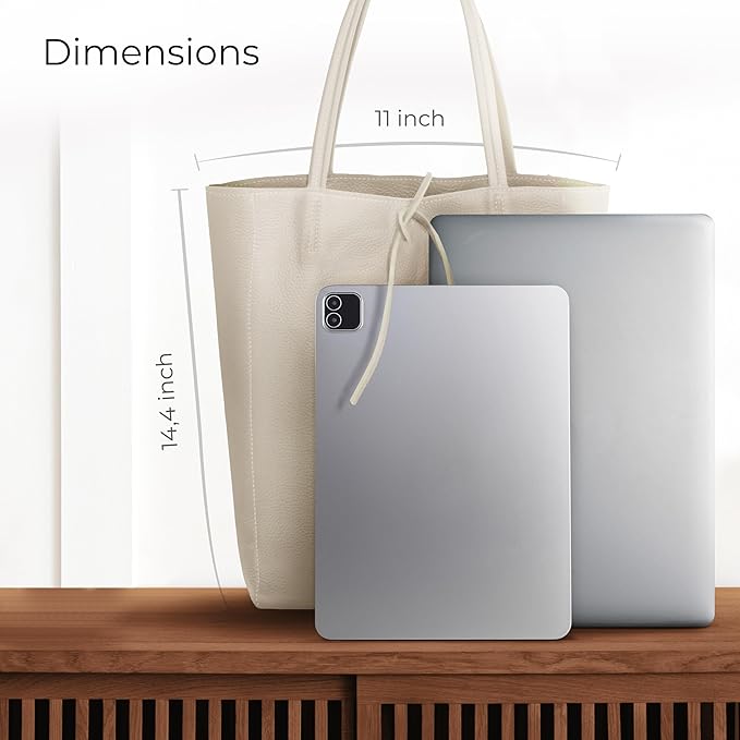 Italian Calf Leather Tote for Women with Zipper, Inner Pocket & Flat Base | Soft Unlined Shopper for Work & Travel