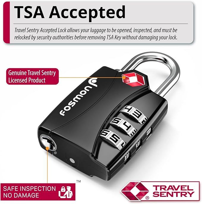 Fosmon TSA Approved Locks for Luggage. Suitcase Locks with Open Alert Indicator, 3 Digit Combination Padlock with Alloy Body for Travel, Backpack Zipper Anti Theft, Locker, Gym, Gun Case, Tent- 3 Pack