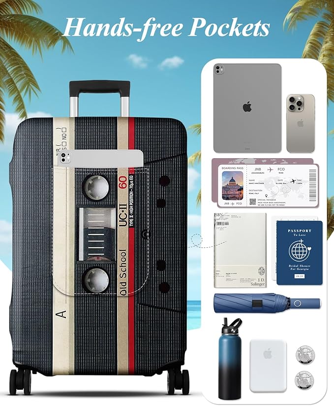 Slohif Luggage Cover for Suitcase Tsa Approved Protector - Luggage Sleeve Large Suit Case Cover Travel Stretch Baggage Case Protective Washable Fit 31-32 Inch Black Tape XL