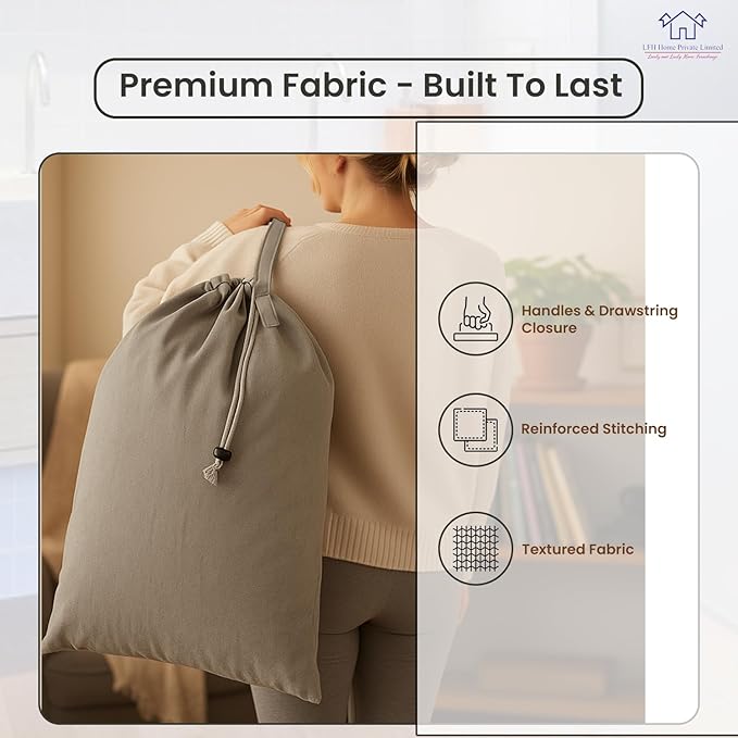 LFH Home Cotton Canvas Large Laundry Bag with Handle, Heavy Duty Drawstring Closure Washable Laundry Bags, School Travel, Home, Hotel, College Dorm, Organizer Sack, Toys Clothes 28x40 (Pack of 6)-Grey