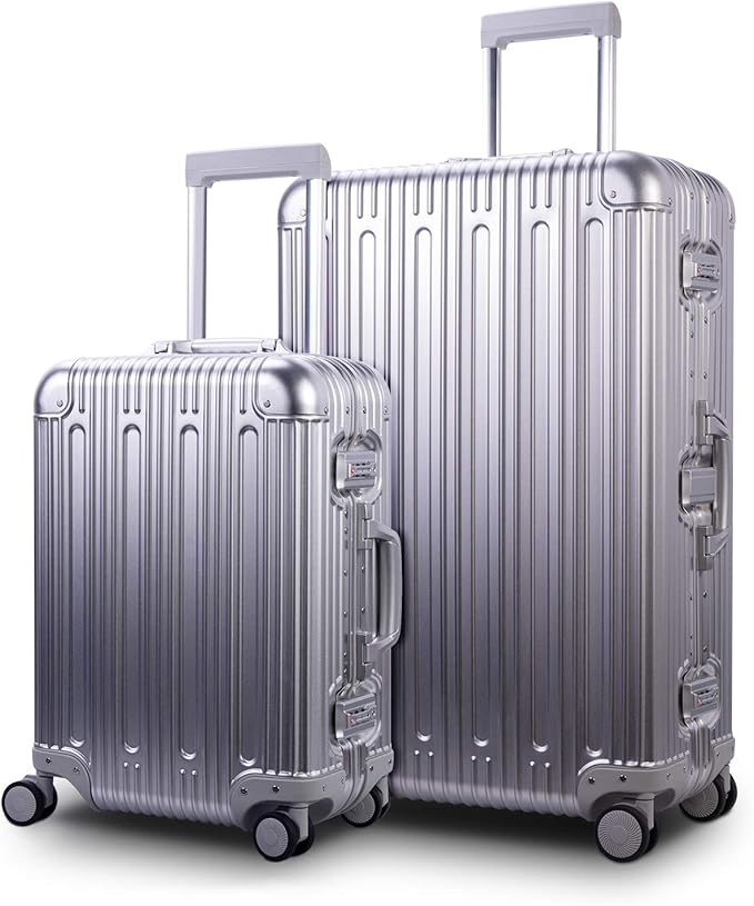 TRAVELKING All Aluminum Carry On Luggage with TSA Locks Fashion Cool Metal Hard Shell Spinner Suitcase (Silver, 20 Inch)…