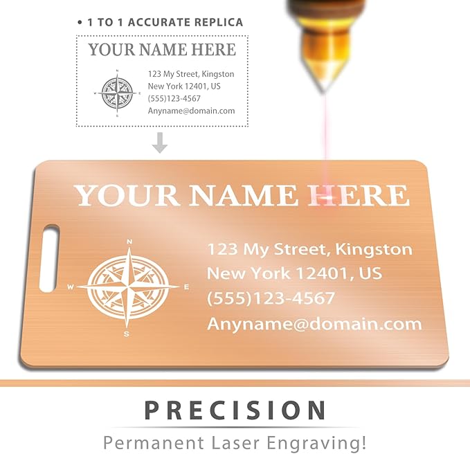 Personalized Luggage Tags for Suitcases (2/4/6/8 Pack) - Custom Engraved Metal Travel Tag, Customizable Pattern/Name/Text for Bags Backpacks Suitcases
