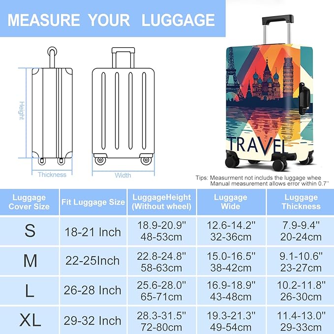 Luggage Cover Washable Suitcase Protector Anti-Scratch,Stretchable Fit for 20-34Inch Luggage Durable Travel Bag Cover with Zipper Closure (Travel-1, L(fits 28-30Inch suitcase))