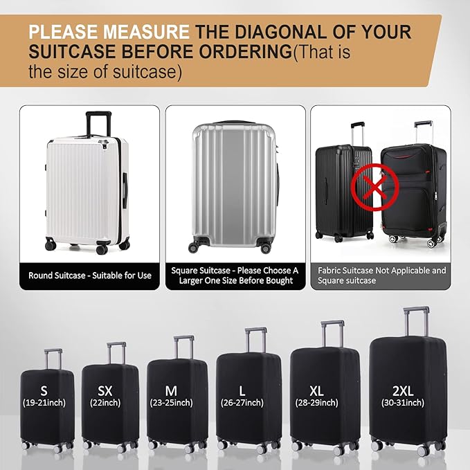 Travel Luggage Cover Suitcase Protector Scratch-Resistant Fit 19-31 Inch, Not Included Suitcase (Black, 2XL(30-31inch))