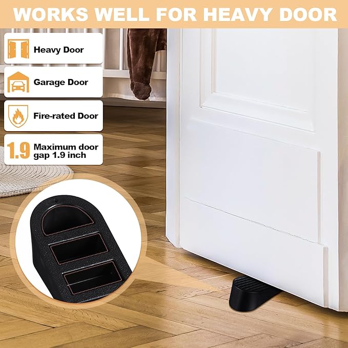 Frienda 6 Pack Large Door Stoppers Heavy Duty Rubber Stopper for Bottom of Door Wedge Stopper for Home Office (Black)