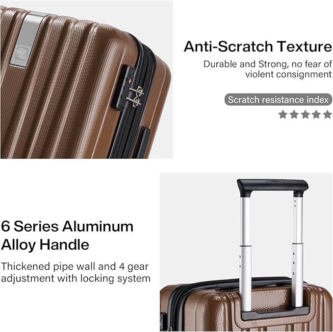 Hanke Expandable Hardshell Luggage Sets 3 piece Carry On Luggage with Wheels Suitcases Lightweight Checked Tsa Luggage Rolling Large Suitcase Travel Luggage Bag Woman Men 20/24/29 Inch(Brown)