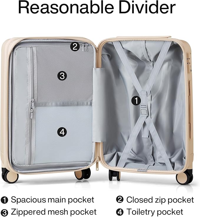 Hanke Expandable Hard Shell Luggage Sets 2 piece Carry on Luggage with Wheels Suitcases Lightweight Checked Travel Luggage Rolling Large Suitcase Travel Luggage Bag Woman Men 20/29 Inch Cuba Sand Pink