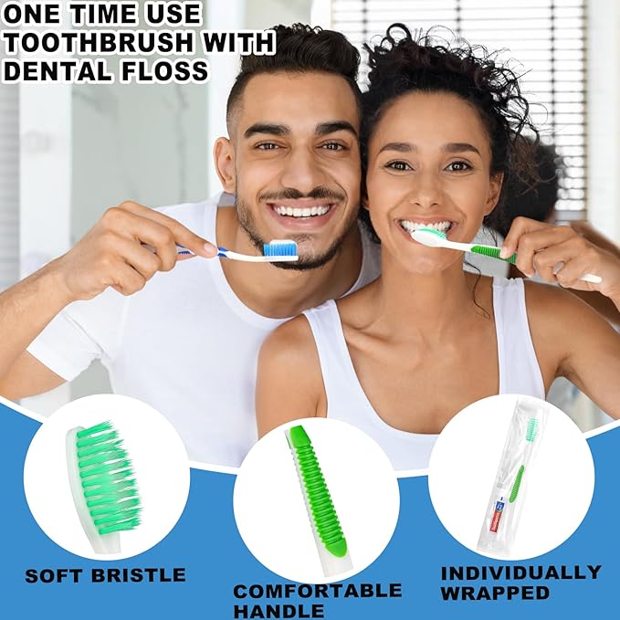 Disposable Toothbrushes with Toothpaste and Floss,30pcs Single Use Individually Wrapped Disposable Travel Toothbrushes and Dental Floss Kit Bulk for Homeless,Airbnb,Dentist,Hotel(5 Colors)