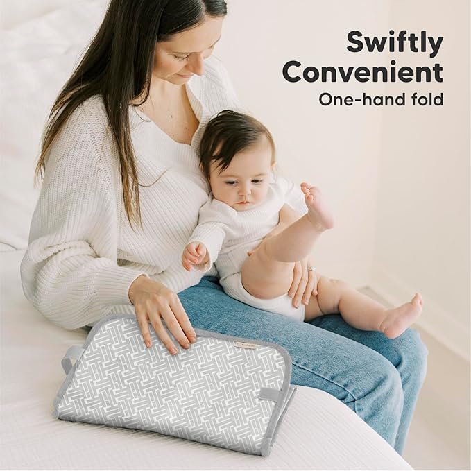 KeaBabies Portable Diaper Changing Pad, Easy Wipe Clean - Foldable Waterproof Baby Changing Mat for Diaper Bag, Compact, Lightweight, 25x13 Baby Changer Travel Essential, Machine Washable (Gray Mod)