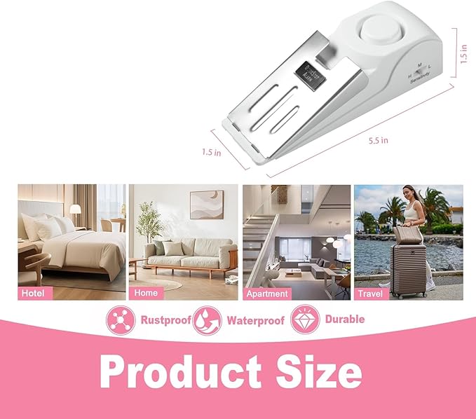 Portable Door Stop Alarm, No Installation Required, Provides Security for Home, Hotel and Traveling(3 Pack Door Stop)