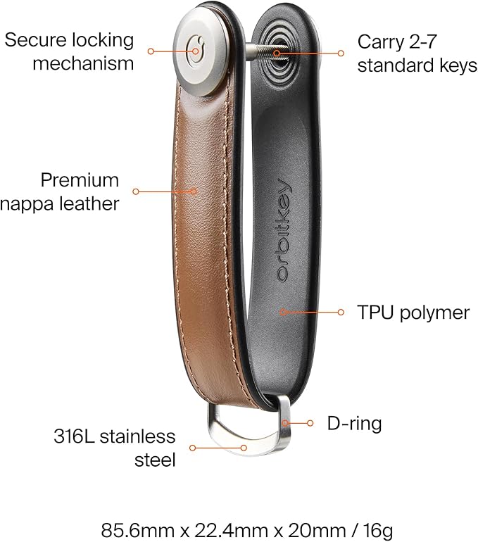 Orbitkey Key Organizer Hybrid Leather | Premium Nappa leather & TPU, Stainless Steel Locking Mechanism, Slim & Quiet Profile