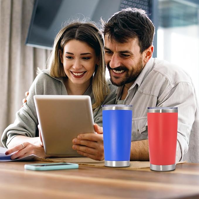 20 oz Tumbler with lid Double Wall Vacuum Insulated Tumblers Stainless Steel Coffee Mug Travel Coffee Tumbler Powder Coated Tumbler Cup Keep Hot&Cold - (Dark Blue 12 Pack)