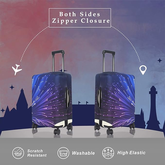 Explore Land Travel Luggage Cover Suitcase Protector Fits 18-22 Inch Case (Fireworks, S)