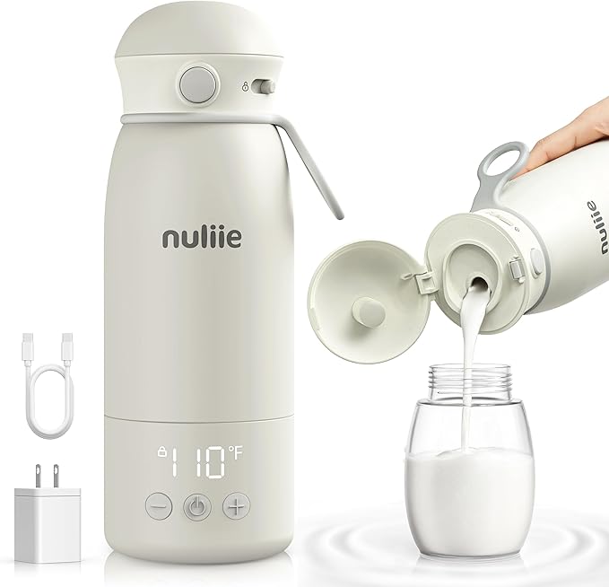 Nuliie Portable Milk Warmer for Travel, Double Leak‑Proof, Heating Milk & Water Faster, Cordless Bottle Warmer with Fast Charging, Anti-Dry & Anti-Burn Protection for All Day Needs, 17oz