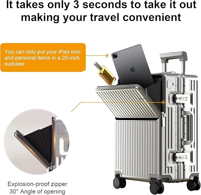 Zipperless Luggage, Polycarbonate Aluminum Hard Shell, Expandable Carry-On Suitcase with Spinner Wheels, Hard Shell Suitcase, 24 Inch Cabin