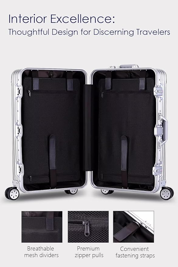28 Inch All Aluminum Checked in Luggage with Wheels, Hard Shell Zipperless Suitcase with TSA Locks, Large Travel Luggage, Black
