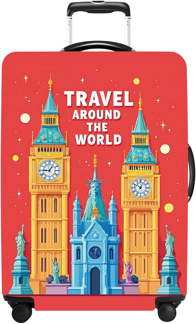 Luggage Cover Washable Suitcase Protector Anti-Scratch,Stretchable Fit for 20-34Inch Luggage Durable Travel Bag Cover with Zipper Closure (London-2, L(fits 28-30Inch suitcase))