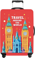 Luggage Cover Washable Suitcase Protector Anti-Scratch,Stretchable Fit for 20-34Inch Luggage Durable Travel Bag Cover with Zipper Closure (London-2, L(fits 28-30Inch suitcase))