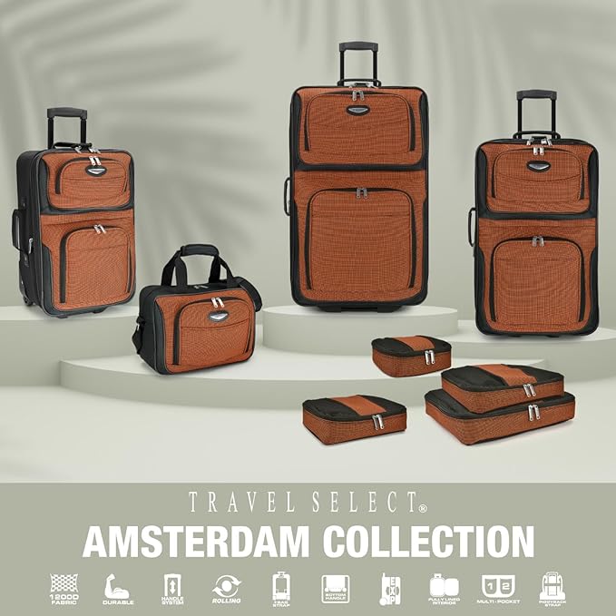 Travel Select Amsterdam 2-Piece Softside Expandable Rolling Luggage Set, 2-Wheel Suitcase with Travel Tote, Lightweight Durable Polyester, Navy