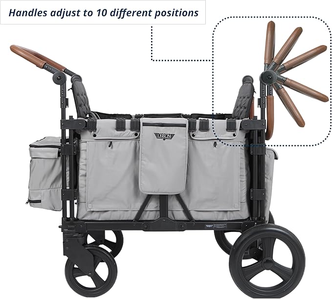 Keenz VYOO Stroller Wagon with Canopy - Foldable Design for Easy Storage, 5 Seating Positions for Kids, Enhanced Child Safety, All-Terrain Mobility, 4-Passangers, Grey