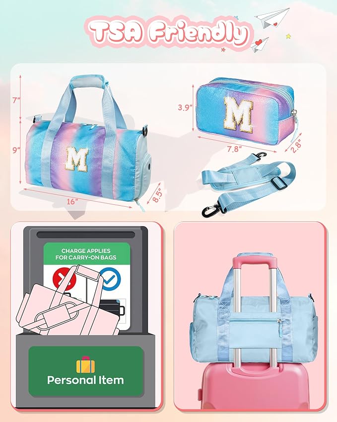 Gifts for Daughter-Girl Gym Bag with Shoe Compartment, Kid Personalized Weekender Overnight Bags, Initial Travel Tote with Makeup Pouch, Gift for Granddaughter Sister Niece (Letter H)