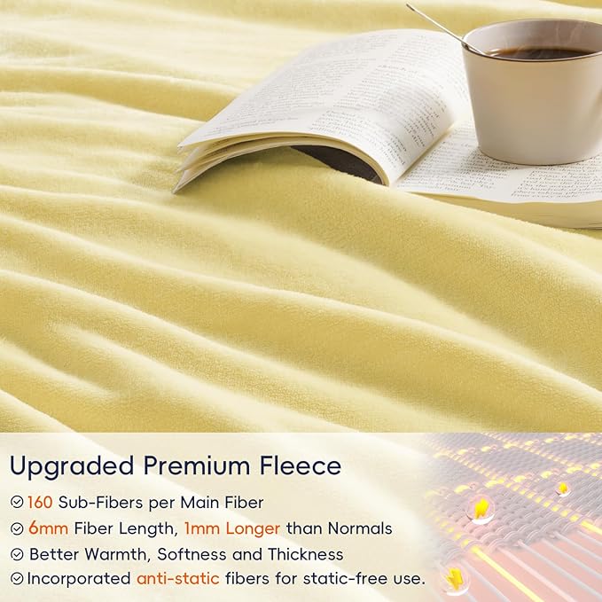 PHF Ultra Soft Fleece Blanket Queen Size, No Shed No Pilling Luxury Plush Cozy 300GSM Lightweight Blanket for Bed, Couch, Chair, Sofa Suitable for All Season, 90" x 90", Yellow