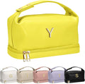 Teenage Girls Gifts Ideas, Personalized Makeup Bag with Handle, Initial Double Layer Cosmetic Bag with Makeup Brush Organizer, Cute Cosmetic Pouch for Women, Gifts for Friends Female Mom